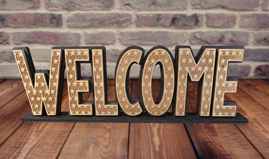 Welcome étoilé - décoration en bois gravé