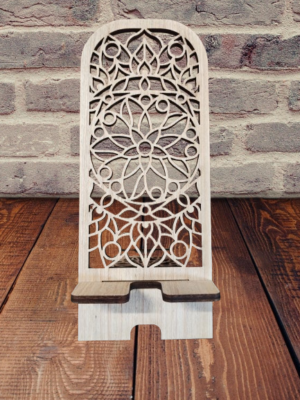 Support Téléphone en Bois - Design Mandala