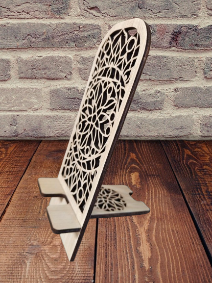 Support Téléphone en Bois - Design Mandala