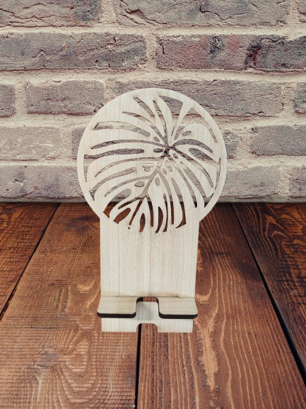 Support Téléphone en bois - Design Monstera